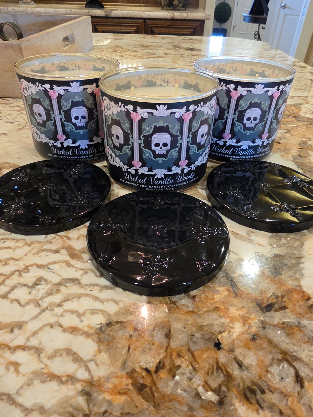 Three Bath & Body Works Wicked Woods Skull Three Wick Candles Lot Of 3 New